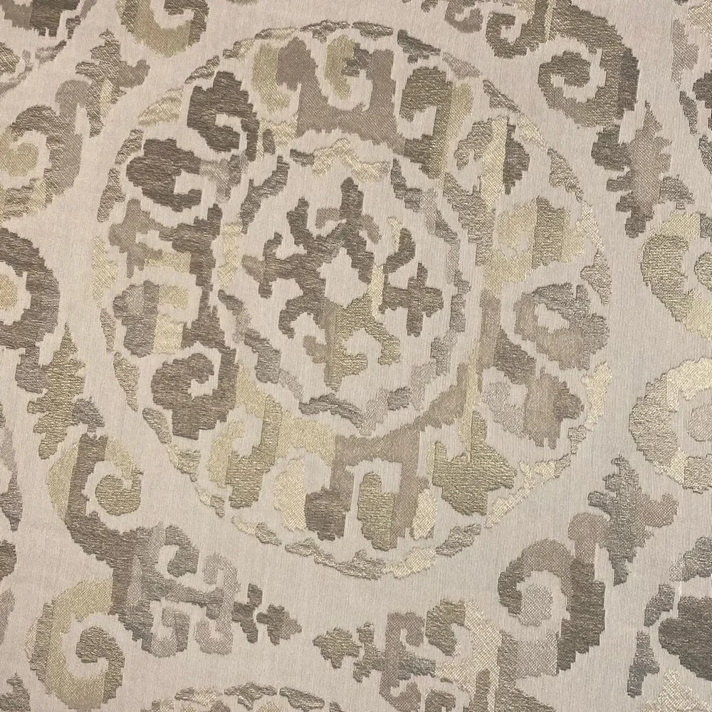 Fabric Remnant 120”x57” Geometric Tan Silver and Metallic Bronze READ